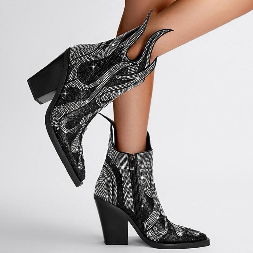 Glamorous Rhinestone Black Western Boots